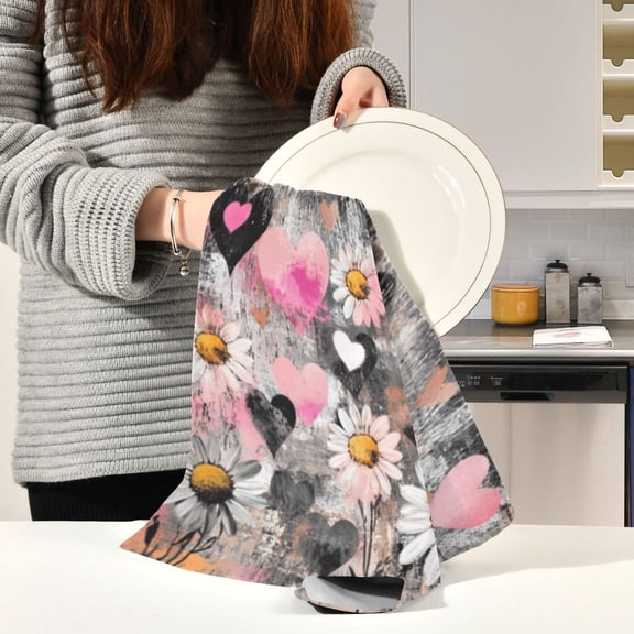 BZSMCE Kitchen Towels Creative Love’s Portrait Pattern Durable Kitchen Towel