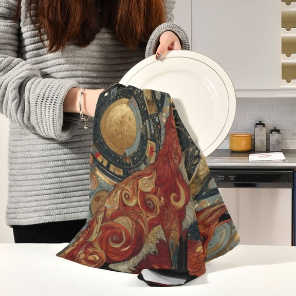 BZSMCE Kitchen Towels Creative Lunar Fox Enchantment Pattern Durable Kitchen Towel