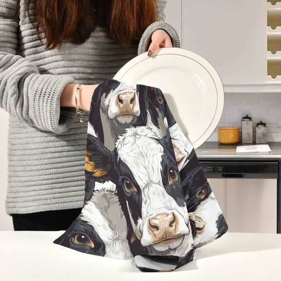 BZSMCE Kitchen Towels Creative Milk Cow Pattern Pattern Durable Kitchen Towel
