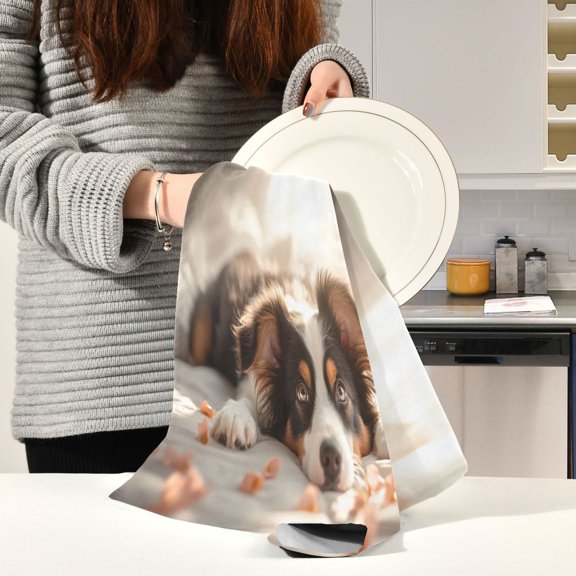 BZSMCE Kitchen Towels Creative Morning Dog Pattern Durable Kitchen Towel