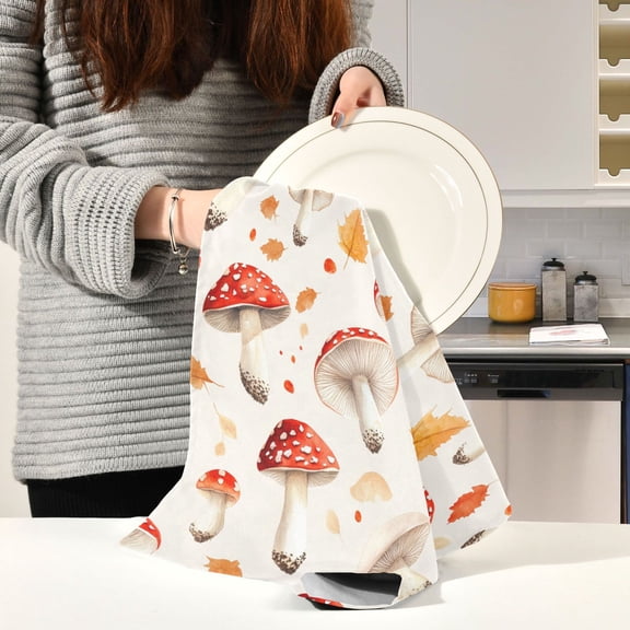 BZSMCE Kitchen Towels Creative Mushroom Pattern Pattern Durable Kitchen Towel