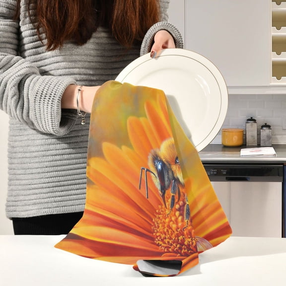 BZSMCE Kitchen Towels Creative Oil Bee Patting Pattern Durable Kitchen Towel