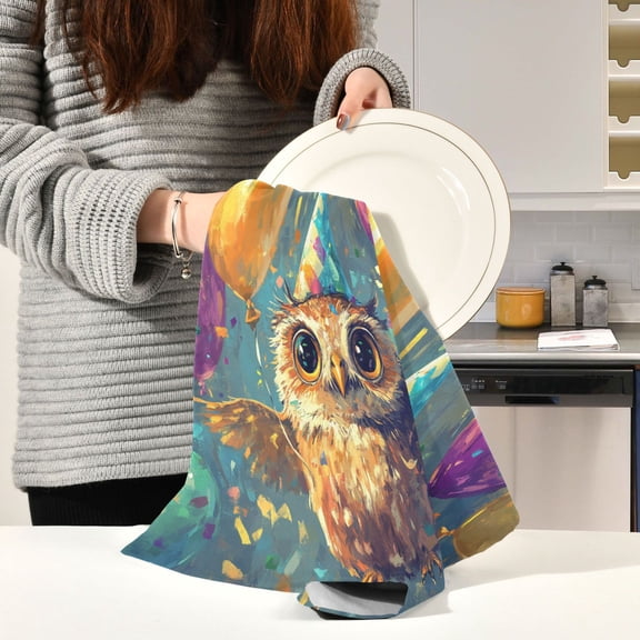 BZSMCE Kitchen Towels Creative Owl Fly Pattern Pattern Durable Kitchen Towel