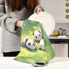 BZSMCE Kitchen Towels Creative Panda Meadow Nap Pattern Durable Kitchen Towel