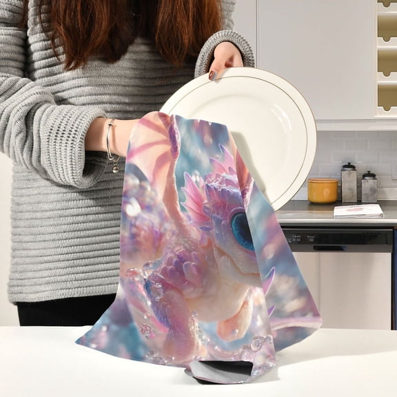 BZSMCE Kitchen Towels Creative Pastel Bubble Dragon Pattern Durable Kitchen Towel