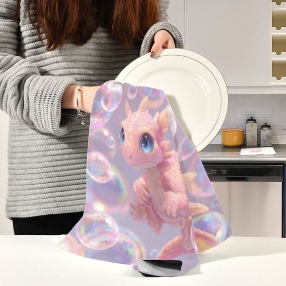 BZSMCE Kitchen Towels Creative Pastel Dragon's Bubbly Fantasy Pattern Durable Kitchen Towel