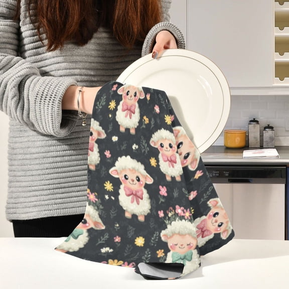 BZSMCE Kitchen Towels Creative Pastel Lamb Garden Delight Pattern Durable Kitchen Towel