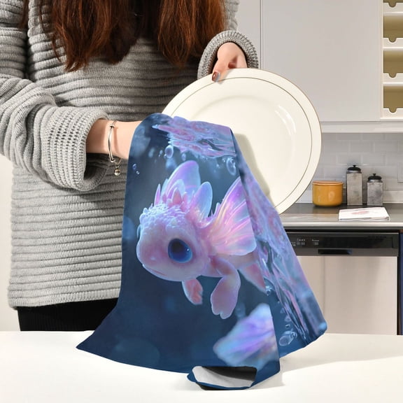 BZSMCE Kitchen Towels Creative Pastel Underwater Fish Pattern Durable Kitchen Towel