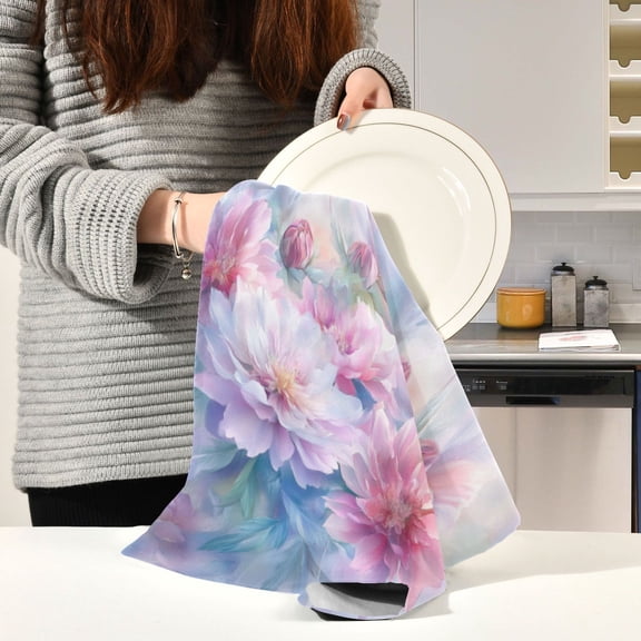 BZSMCE Kitchen Towels Creative Peony Dreamscape Pattern Durable Kitchen Towel