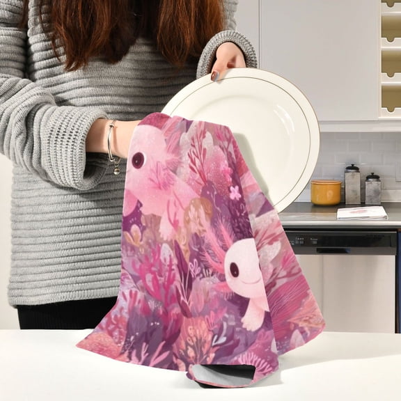 BZSMCE Kitchen Towels Creative Pink Fish Coral Reef Pattern Durable Kitchen Towel