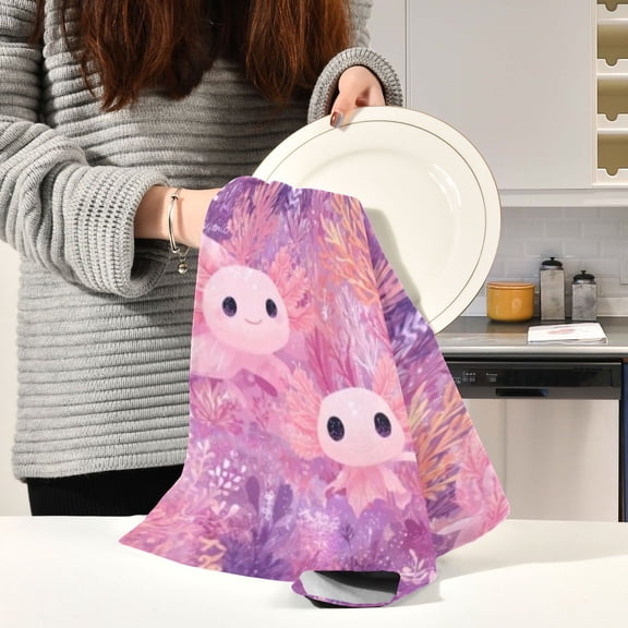 BZSMCE Kitchen Towels Creative Pink Fish Purple Reef Pattern Durable Kitchen Towel