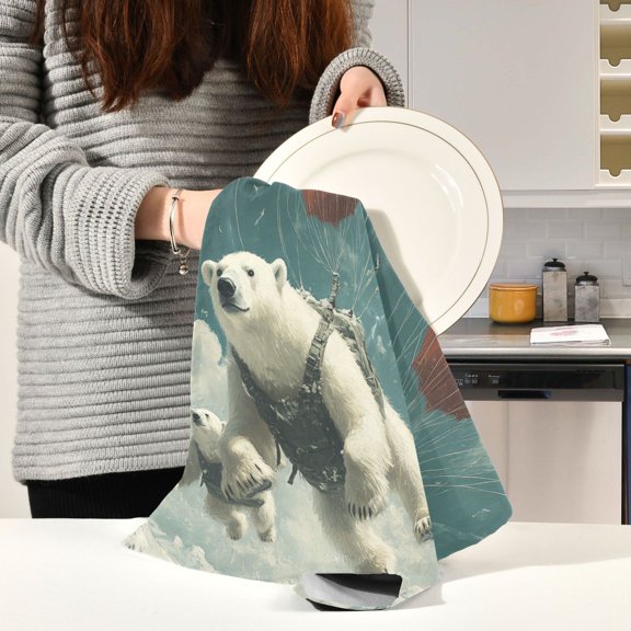 BZSMCE Kitchen Towels Creative Polar Bears Fly with Parachutes Pattern Durable Kitchen Towel
