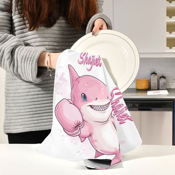 BZSMCE Kitchen Towels Creative Pugilism Cute Shark Pattern Durable Kitchen Towel