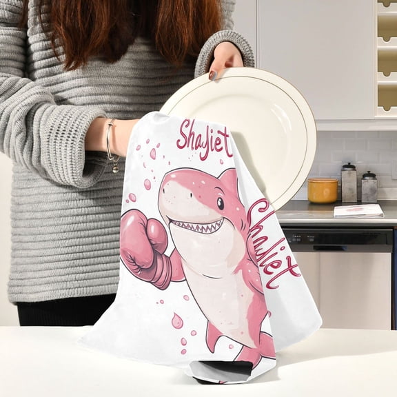 BZSMCE Kitchen Towels Creative Pugilism Cute Sharks Pattern Durable Kitchen Towel