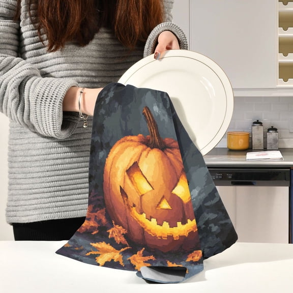 BZSMCE Kitchen Towels Creative Pumpkin Light Pattern Durable Kitchen Towel