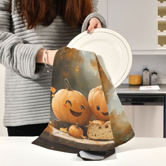 BZSMCE Kitchen Towels Creative Pumpkins and Breads Pattern Durable Kitchen Towel
