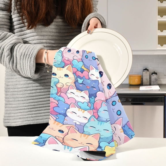 BZSMCE Kitchen Towels Creative Rainbow Cat Colorful Fiesta Pattern Durable Kitchen Towel