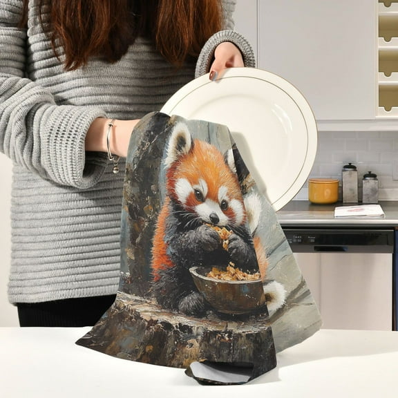 BZSMCE Kitchen Towels Creative Red Panda Painting Pattern Durable Kitchen Towel