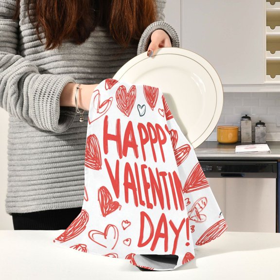 BZSMCE Kitchen Towels Creative Red Pattern Of Hearts Pattern Durable Kitchen Towel