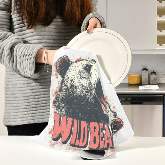 BZSMCE Kitchen Towels Creative Roaring Wild Bear Pattern Durable Kitchen Towel