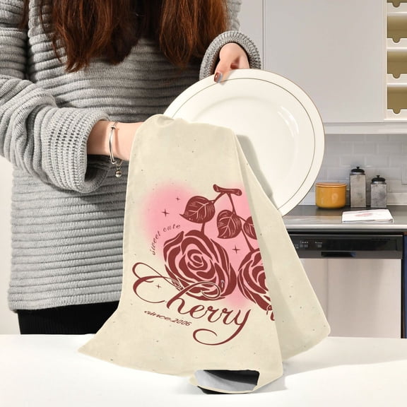 BZSMCE Kitchen Towels Creative Rose Script Pattern Durable Kitchen Towel