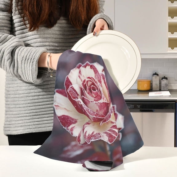 BZSMCE Kitchen Towels Creative Rose with Frosted Petals Pattern Durable Kitchen Towel