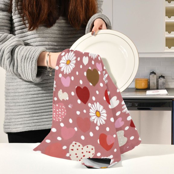 BZSMCE Kitchen Towels Creative Ruby Heart - Floral Medley Pattern Durable Kitchen Towel
