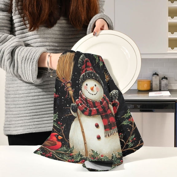 BZSMCE Kitchen Towels Creative Scarf Winter Snowman Pattern Durable Kitchen Towel