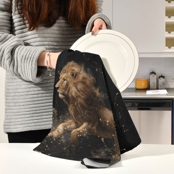 BZSMCE Kitchen Towels Creative Shadow Lion Pattern Durable Kitchen Towel