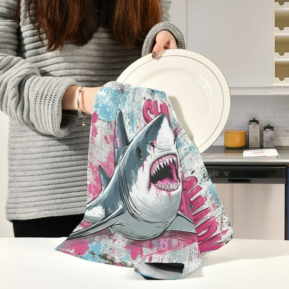 BZSMCE Kitchen Towels Creative Shark Pattern Pattern Durable Kitchen Towel