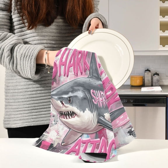 BZSMCE Kitchen Towels Creative Sharks Plainting Pattern Durable Kitchen Towel