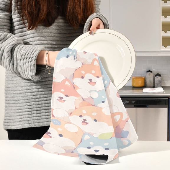 BZSMCE Kitchen Towels Creative Shiba Inu Pastel Dream Pattern Durable Kitchen Towel