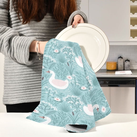 BZSMCE Kitchen Towels Creative Sky Blue Swan Serenity Pattern Durable Kitchen Towel