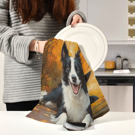 BZSMCE Kitchen Towels Creative Smile Dog Painting Pattern Durable Kitchen Towel