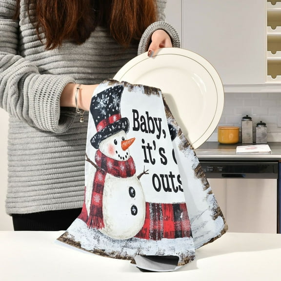 BZSMCE Kitchen Towels Creative Smiled Snowman Pattern Durable Kitchen Towel