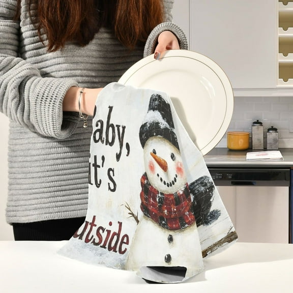 BZSMCE Kitchen Towels Creative Snowman with The Words Pattern Durable Kitchen Towel