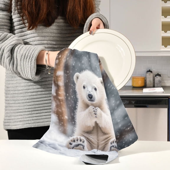 BZSMCE Kitchen Towels Creative Snowy Joy Pattern Durable Kitchen Towel