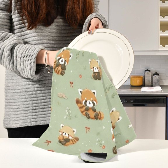 BZSMCE Kitchen Towels Creative Snuggly Red Panda Pattern Durable Kitchen Towel