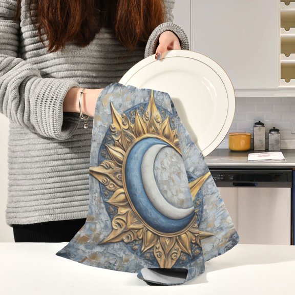 BZSMCE Kitchen Towels Creative Solar Embrace Pattern Durable Kitchen Towel