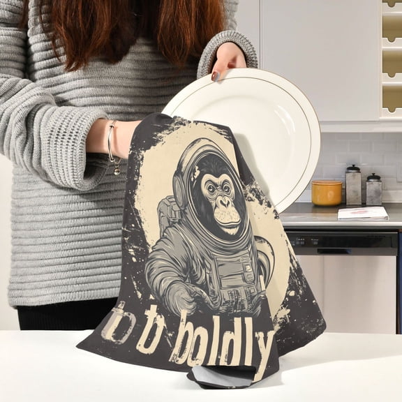 BZSMCE Kitchen Towels Creative Space Monkey Printing Pattern Durable Kitchen Towel