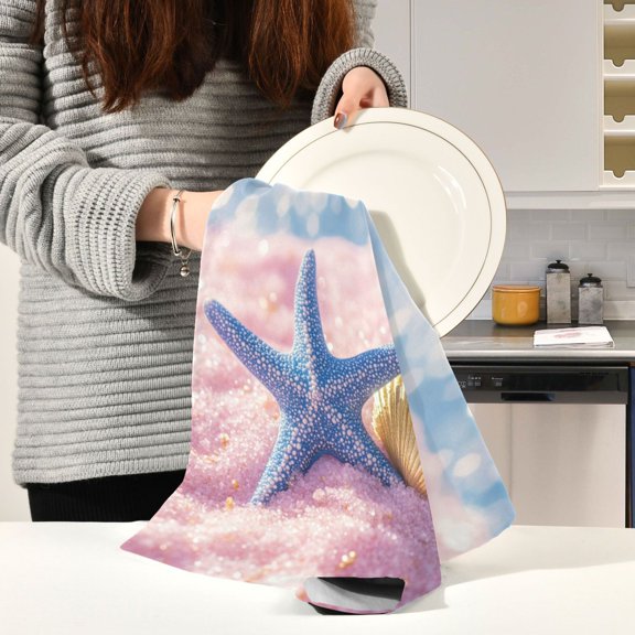 BZSMCE Kitchen Towels Creative Starry Starfish Pattern Durable Kitchen Towel