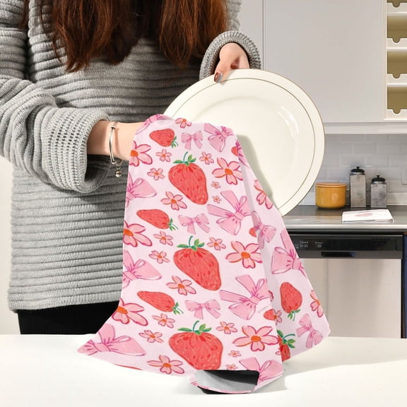BZSMCE Kitchen Towels Creative Strawberry Blush Fiesta Pattern Durable Kitchen Towel