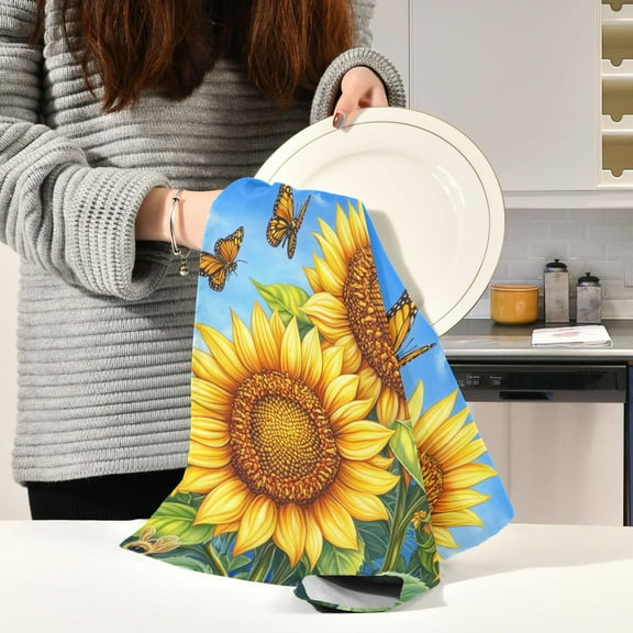BZSMCE Kitchen Towels Creative Sunflower Pattern Pattern Durable Kitchen Towel