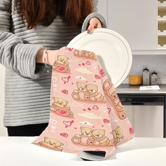 BZSMCE Kitchen Towels Creative Teddy Bear Pastel Dreamland Pattern Durable Kitchen Towel