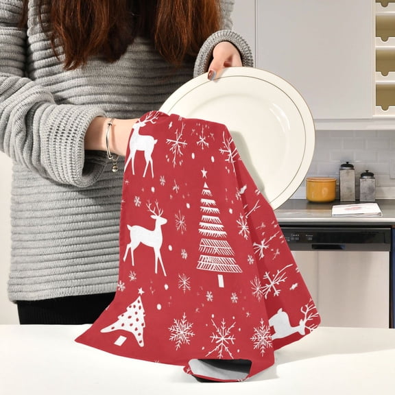 BZSMCE Kitchen Towels Creative The Joyful Christmas Printing Pattern Durable Kitchen Towel