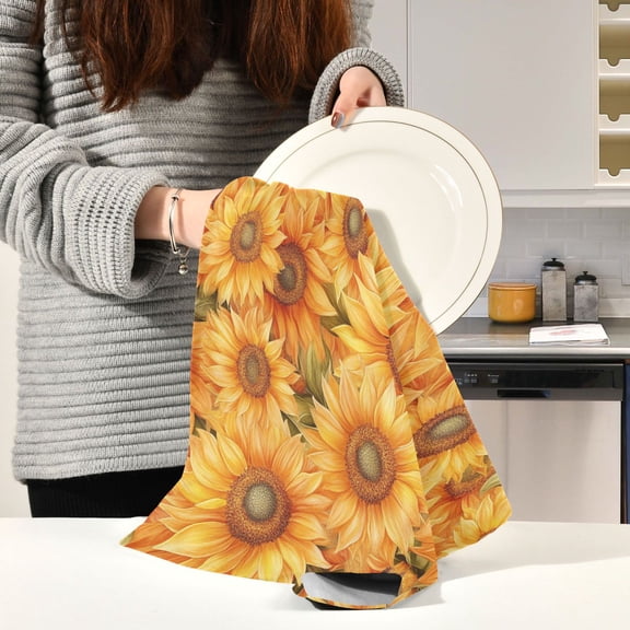 BZSMCE Kitchen Towels Creative The Painting Of Sunflower Pattern Durable Kitchen Towel