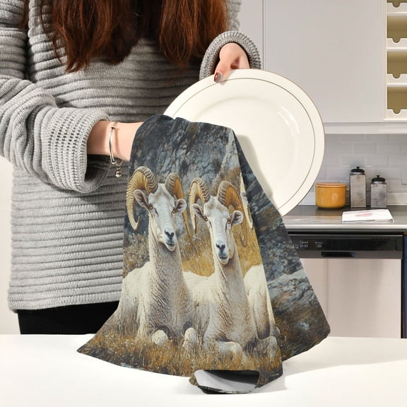 BZSMCE Kitchen Towels Creative Three Bighorn Sheep Painting Pattern Durable Kitchen Towel