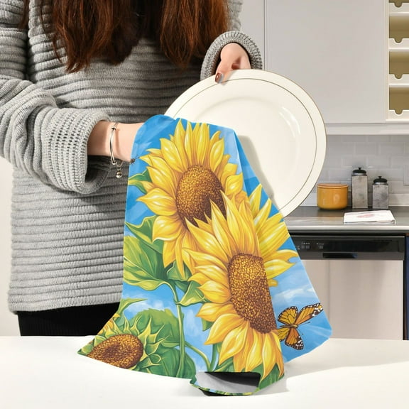 BZSMCE Kitchen Towels Creative Vibrant Sunflower Pattern Durable Kitchen Towel