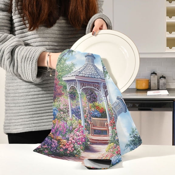 BZSMCE Kitchen Towels Creative Victorian Art Gazebo Printing Pattern Durable Kitchen Towel