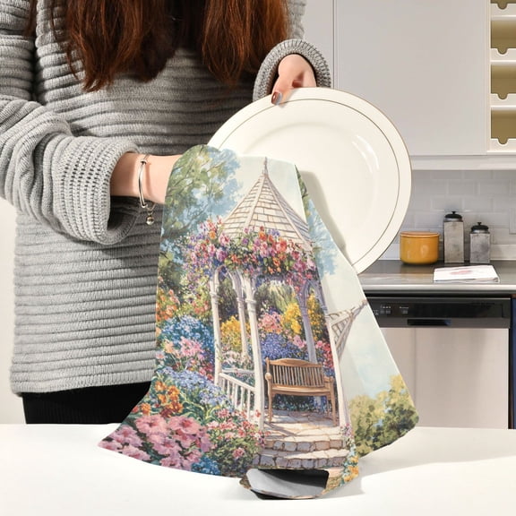 BZSMCE Kitchen Towels Creative Victorian Gazebo Painting Pattern Durable Kitchen Towel